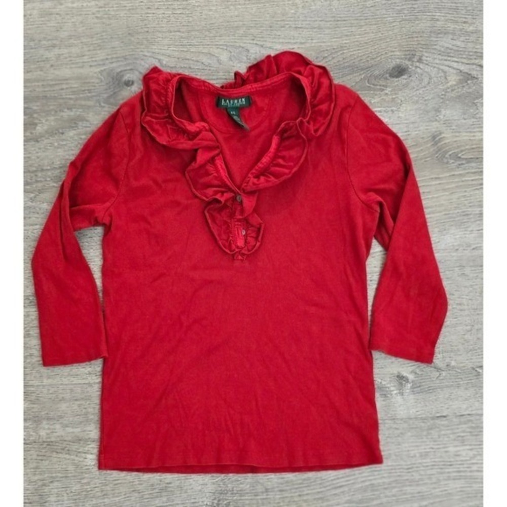 Lauren Ralph Lauren Ruffle Knit‎ Womens Top, Size Petite Large